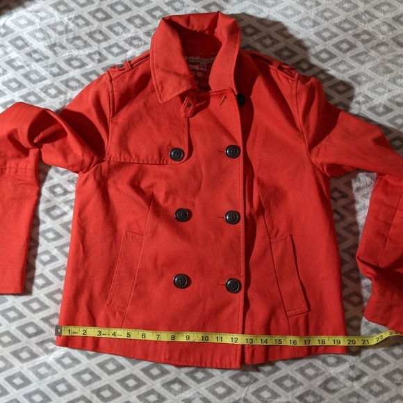 Gap Red Orange Cotton Peacoat size small with black buttons and buckle at neck - Picture 11 of 16